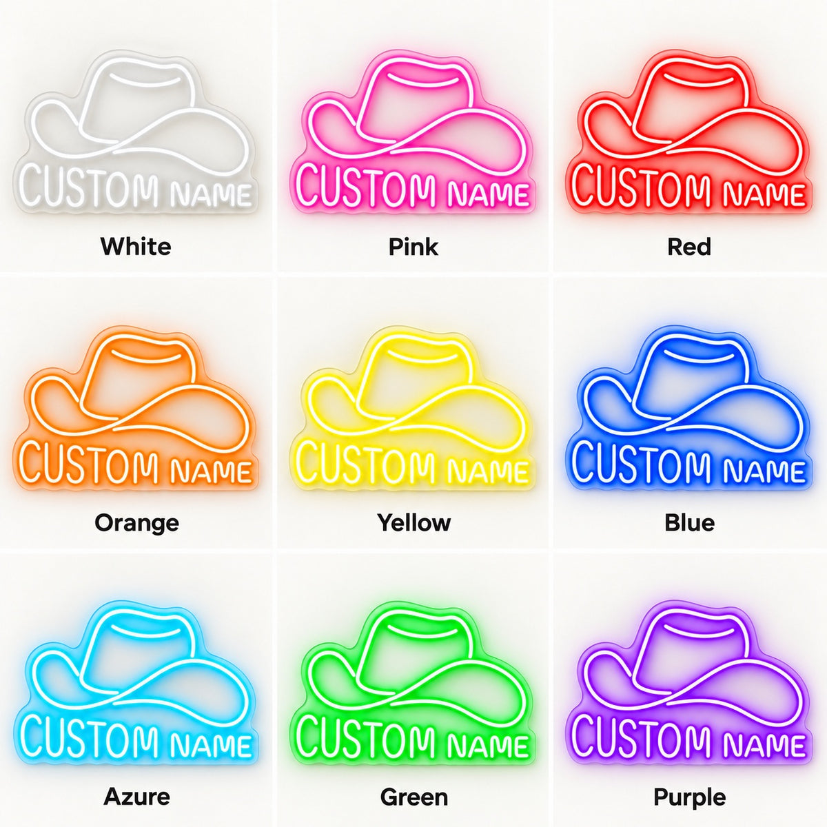 Custom Name Cowboy Hat LED Neon Sign - nine-color grid