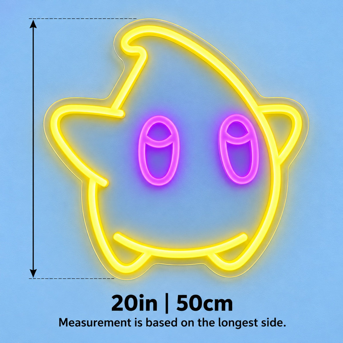 Cute Star Character LED Neon Sign - size guide