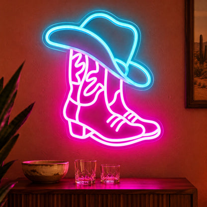 Cowboy Hat Boots LED Neon Sign - advertising view