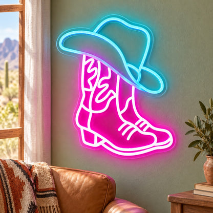 Cowboy Hat Boots LED Neon Sign - lifestyle view