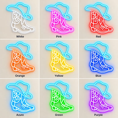 Cowboy Hat Boots LED Neon Sign - nine-color grid