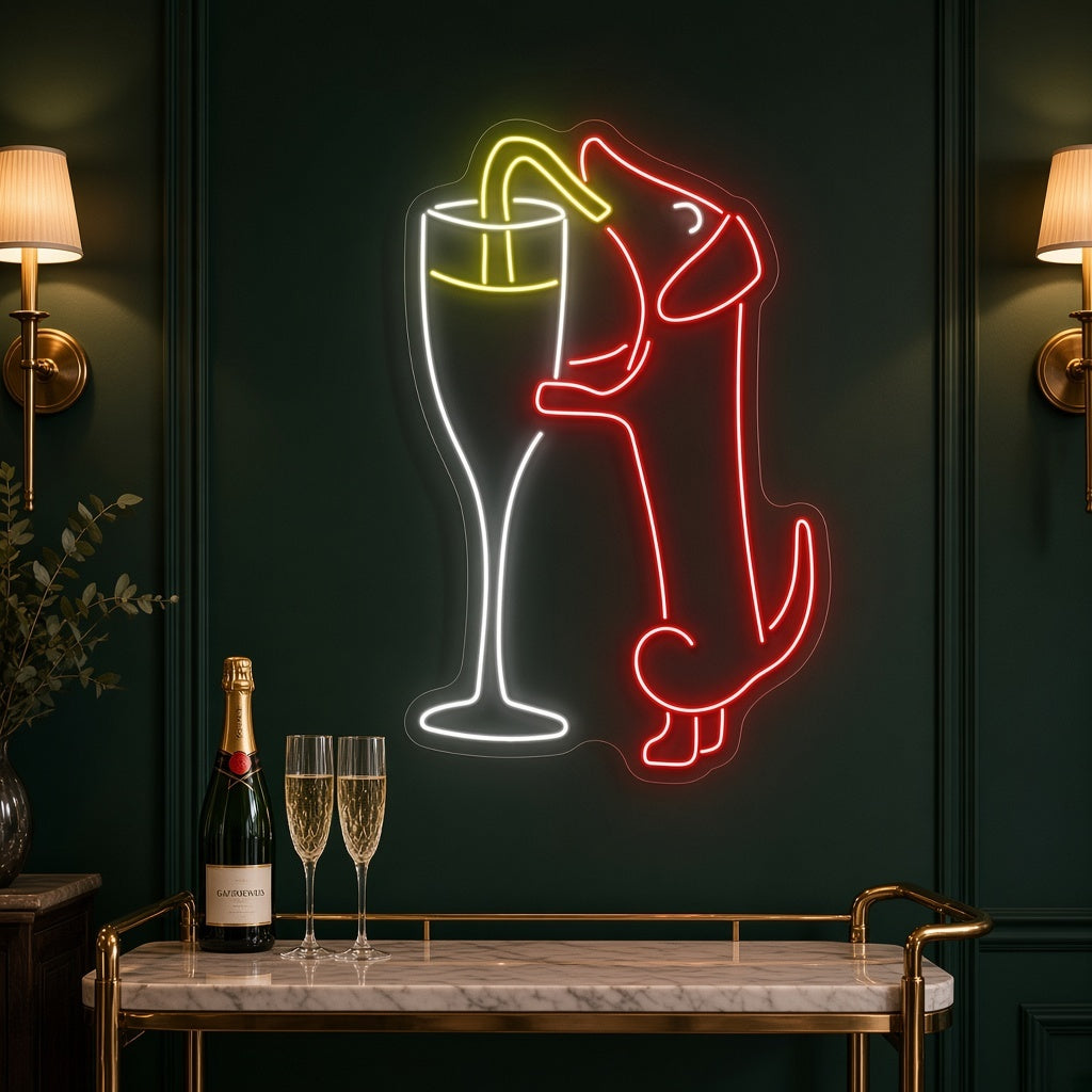 Dachshund with Champagne Glass LED Neon Sign - advertising view