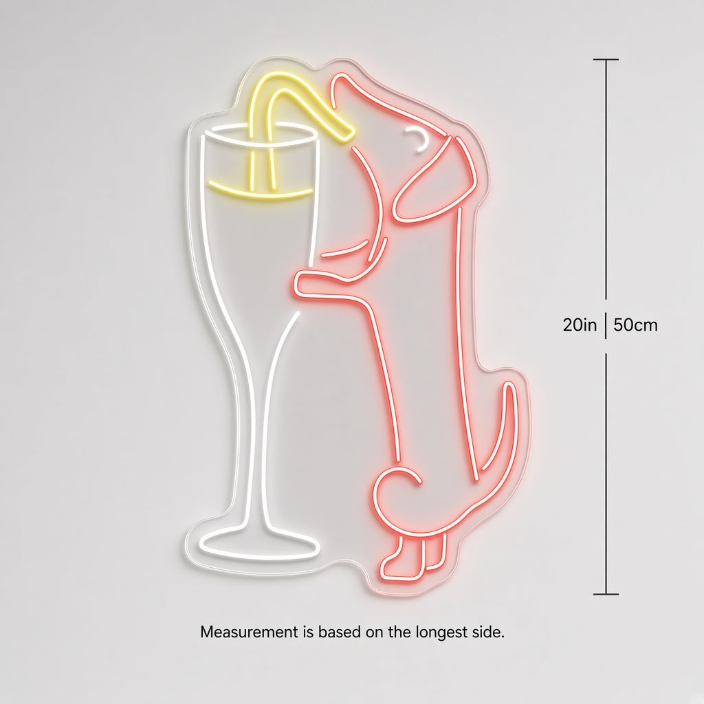 Dachshund with Champagne Glass LED Neon Sign - size guide