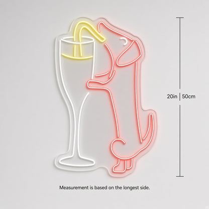 Dachshund with Champagne Glass LED Neon Sign - size guide