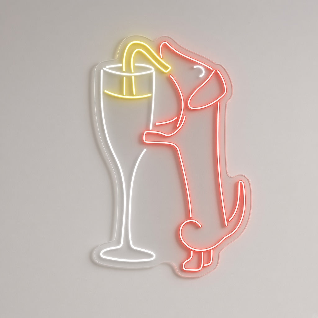Dachshund with Champagne Glass LED Neon Sign - natural light view