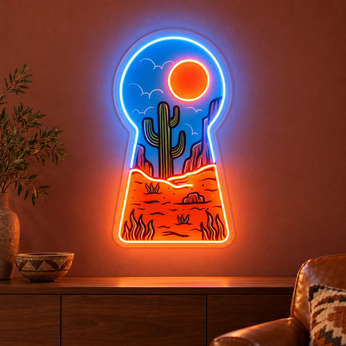 Desert Cactus Keyhole LED Neon Sign - advertising view