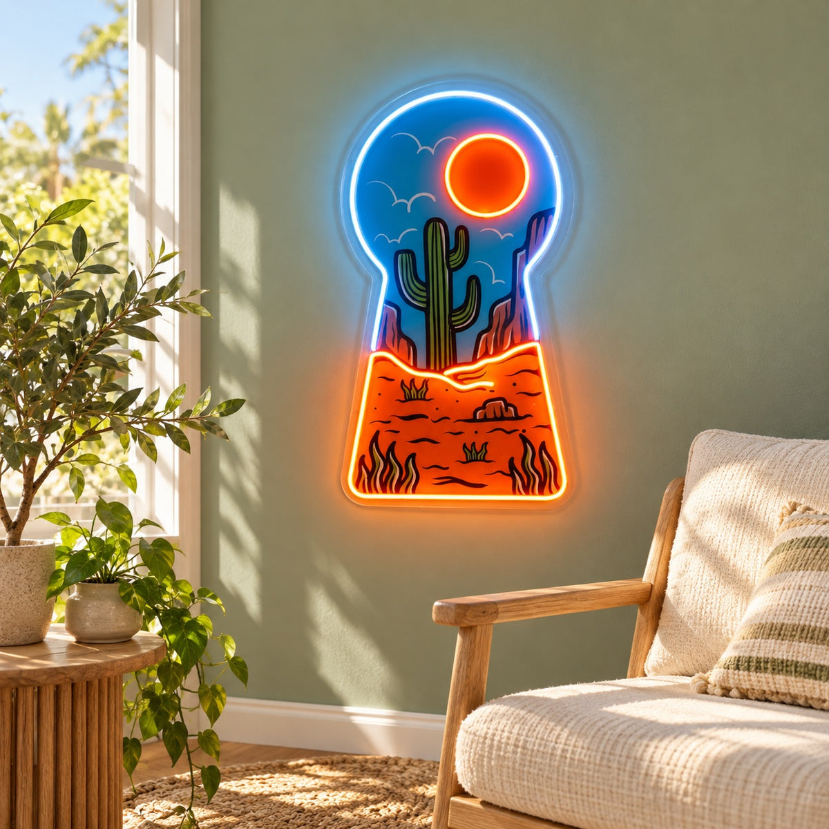 Desert Cactus Keyhole LED Neon Sign - lifestyle view