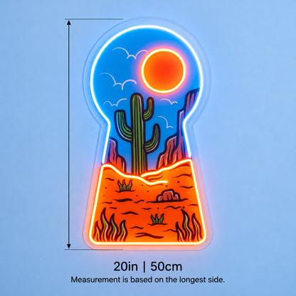 Desert Cactus Keyhole LED Neon Sign - size guide