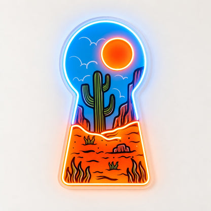 Desert Cactus Keyhole LED Neon Sign - natural light view