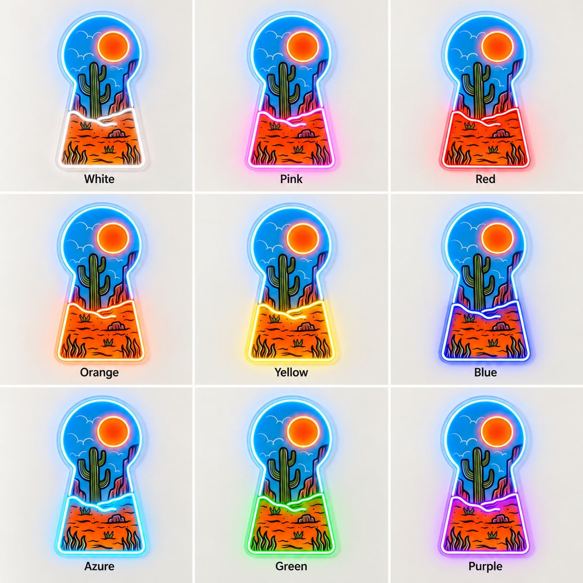 Desert Cactus Keyhole LED Neon Sign - nine-color grid