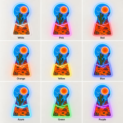 Desert Cactus Keyhole LED Neon Sign - nine-color grid