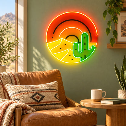 Desert Sunset Saguaro Cactus LED Neon Sign - lifestyle view