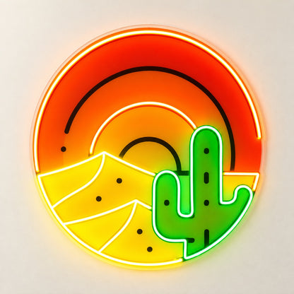 Desert Sunset Saguaro Cactus LED Neon Sign - natural light view