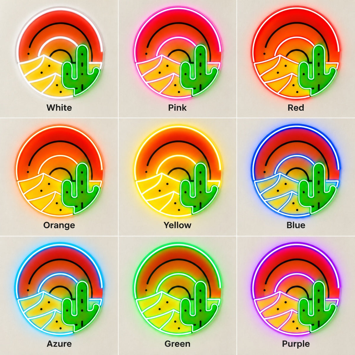 Desert Sunset Saguaro Cactus LED Neon Sign - nine-color grid