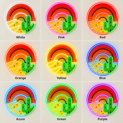 Desert Sunset Saguaro Cactus LED Neon Sign - nine-color grid