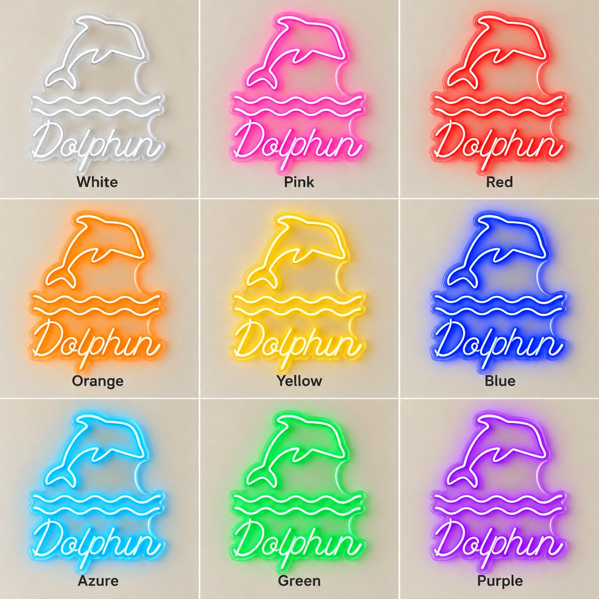 Dolphin Waves LED Neon Sign - nine-color grid