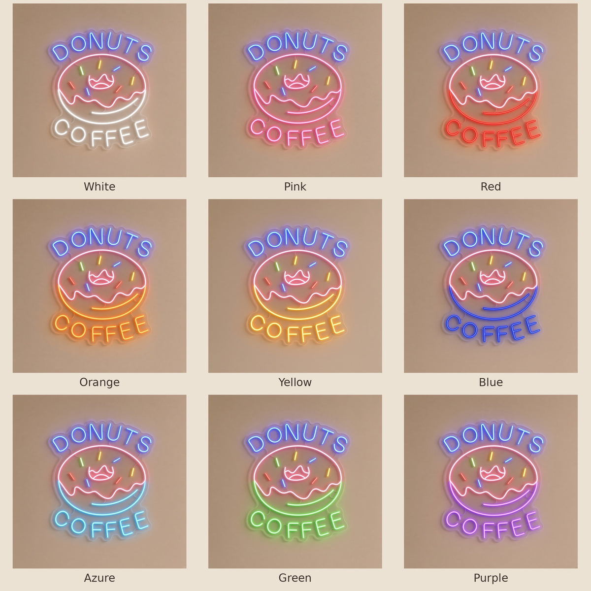 Donuts Coffee LED Neon Sign - nine-color grid
