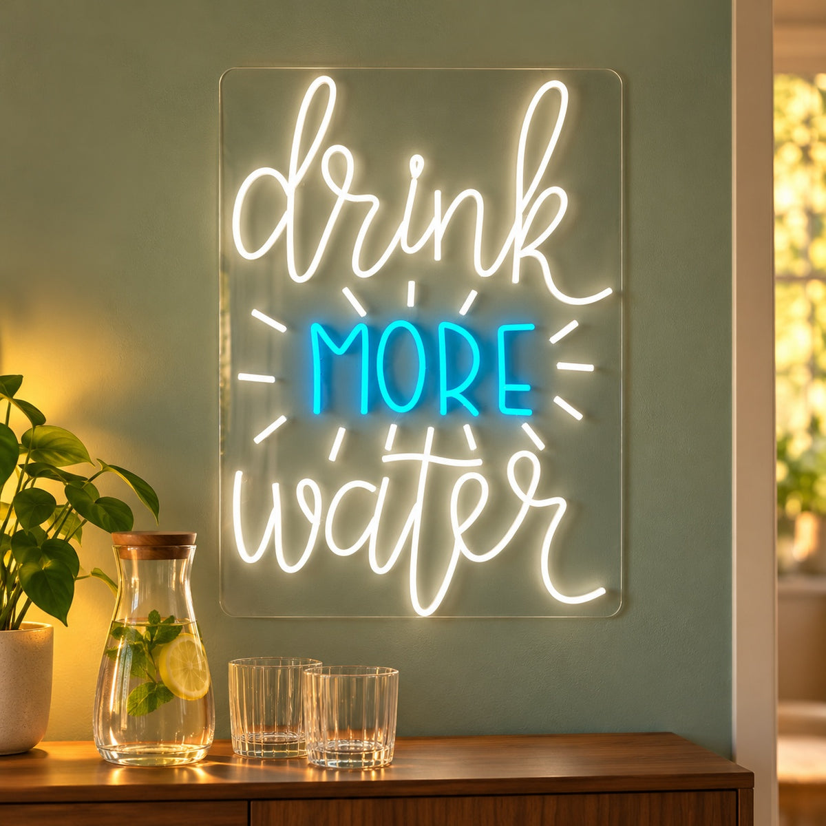 Drink More Water LED Neon Sign - advertising view