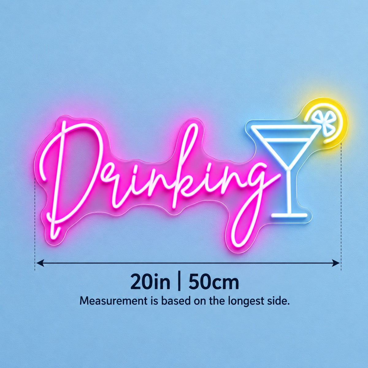 Drinking LED Neon Sign - size guide