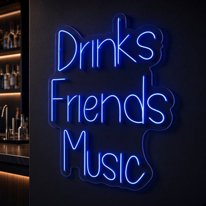 Drinks Friends Music LED Neon Sign - product hero