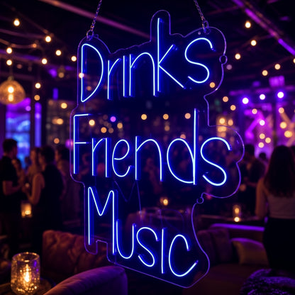Drinks Friends Music LED Neon Sign - advertising view