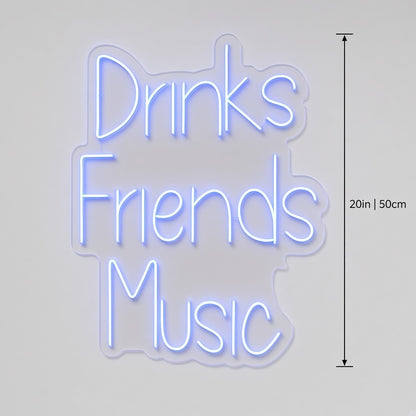 Drinks Friends Music LED Neon Sign - size guide