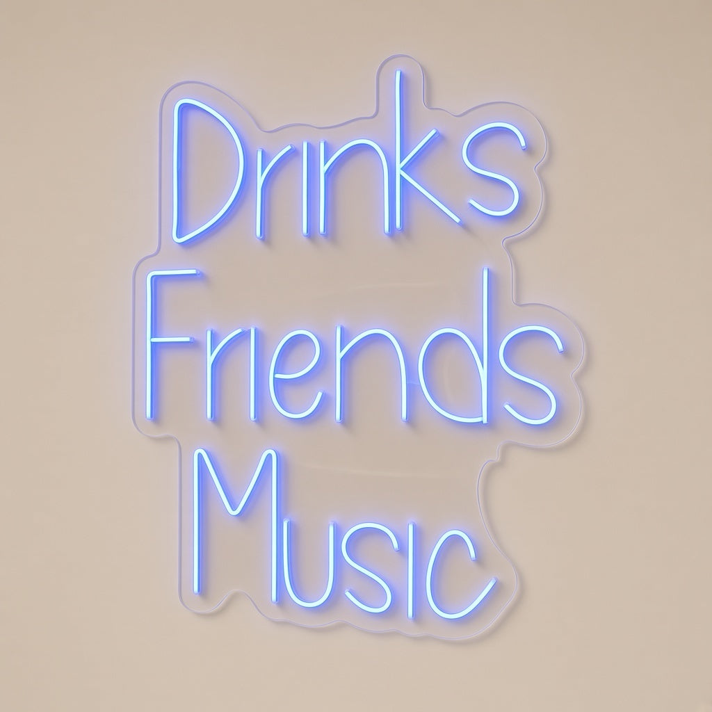 Drinks Friends Music LED Neon Sign - natural light view