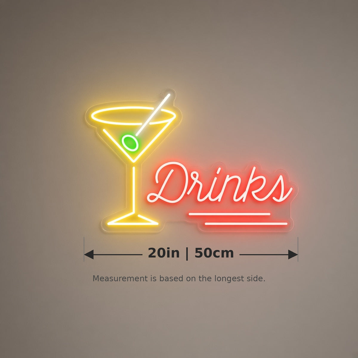 Drinks LED Neon Sign - size guide
