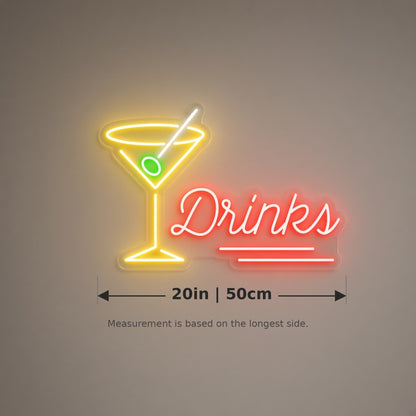 Drinks LED Neon Sign - size guide