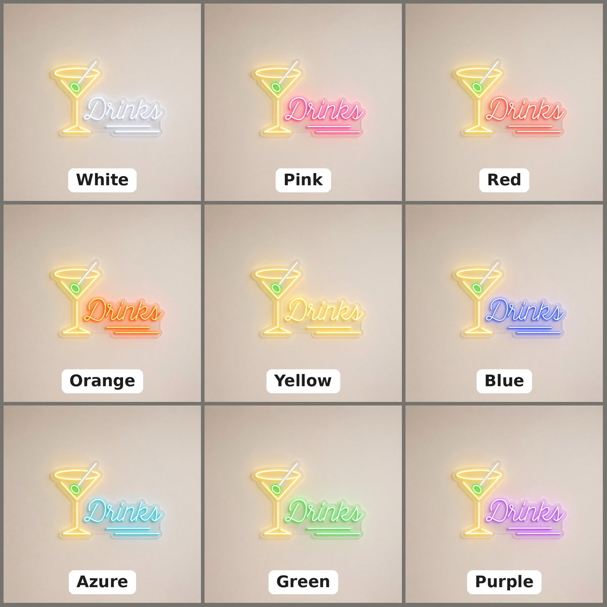 Drinks LED Neon Sign - nine-color grid