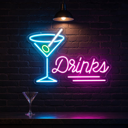 Drinks Martini Glass Olive for Home Bar LED Neon Sign - advertising view