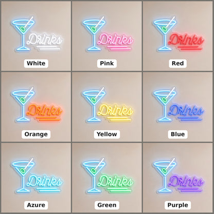 Drinks Martini Glass Olive for Home Bar LED Neon Sign - nine-color grid