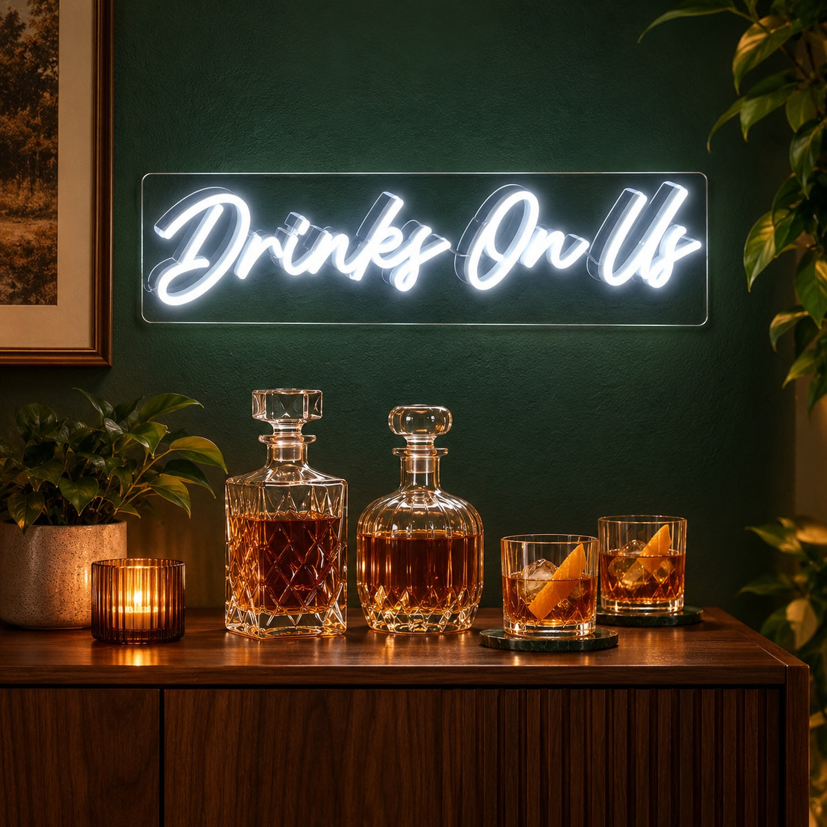 Drinks On Us LED Neon Sign - advertising view
