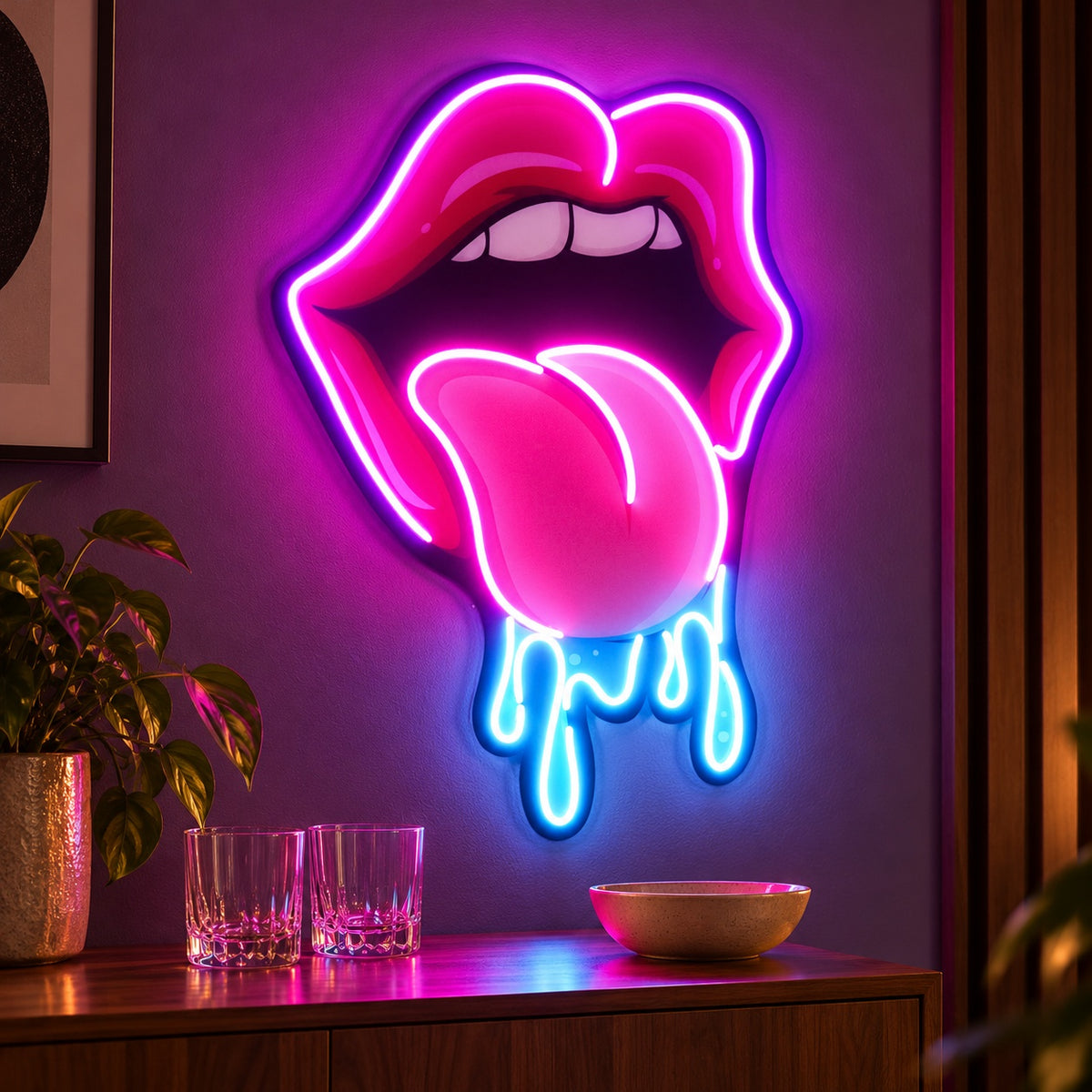 Dripping Tongue Lips LED Neon Sign - advertising view