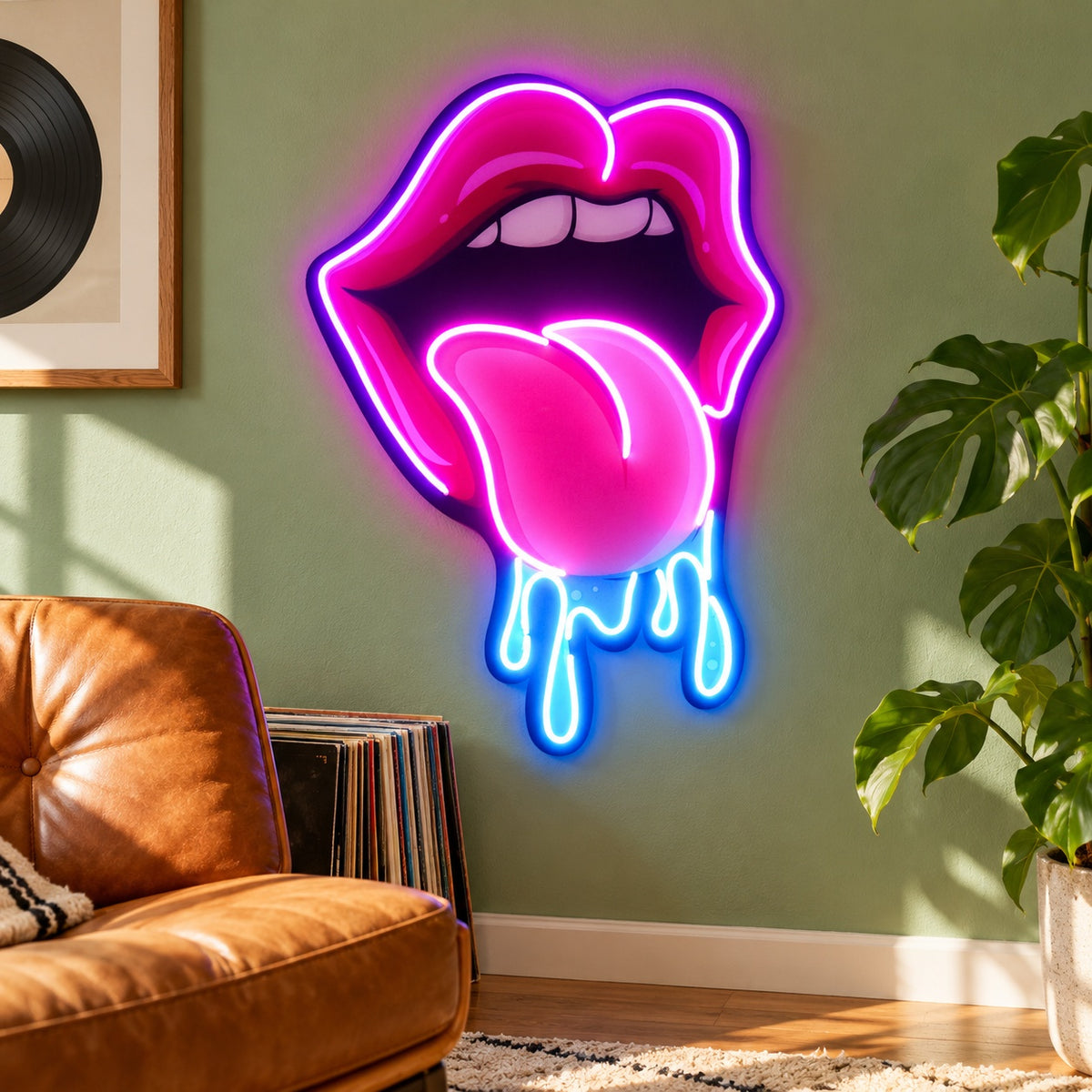 Dripping Tongue Lips LED Neon Sign - lifestyle view