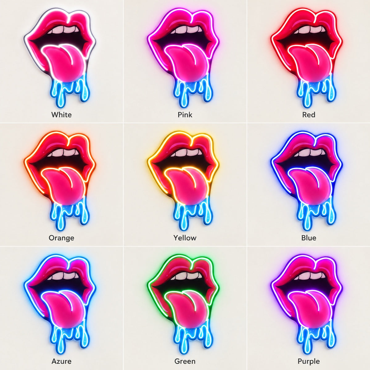 Dripping Tongue Lips LED Neon Sign - nine-color grid