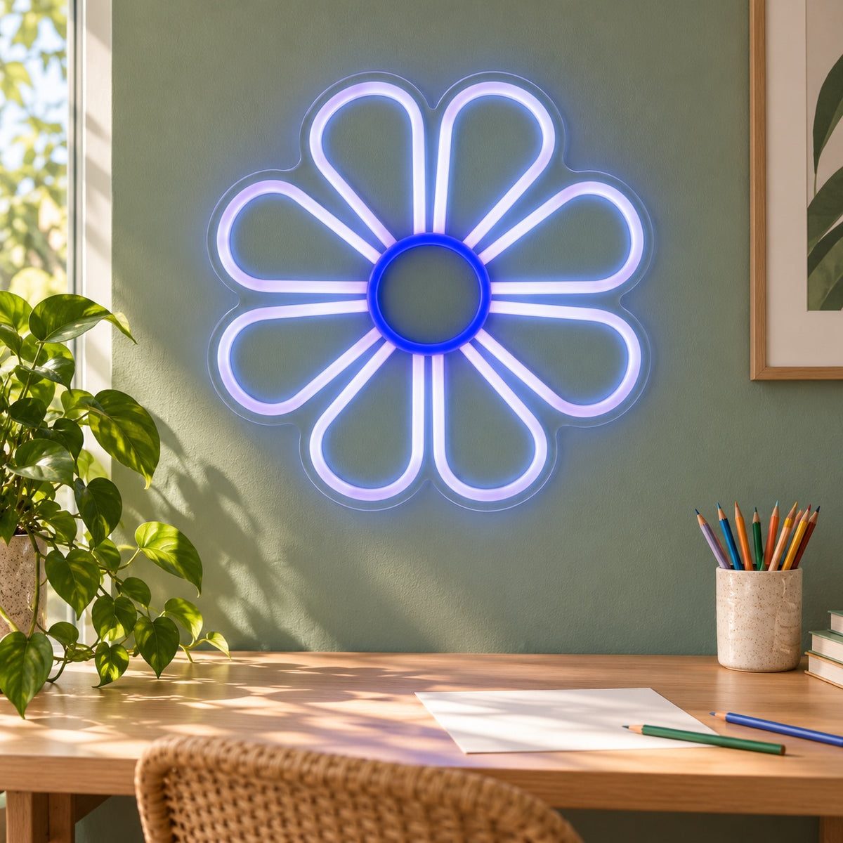Eight Petal Daisy LED Neon Sign - lifestyle view
