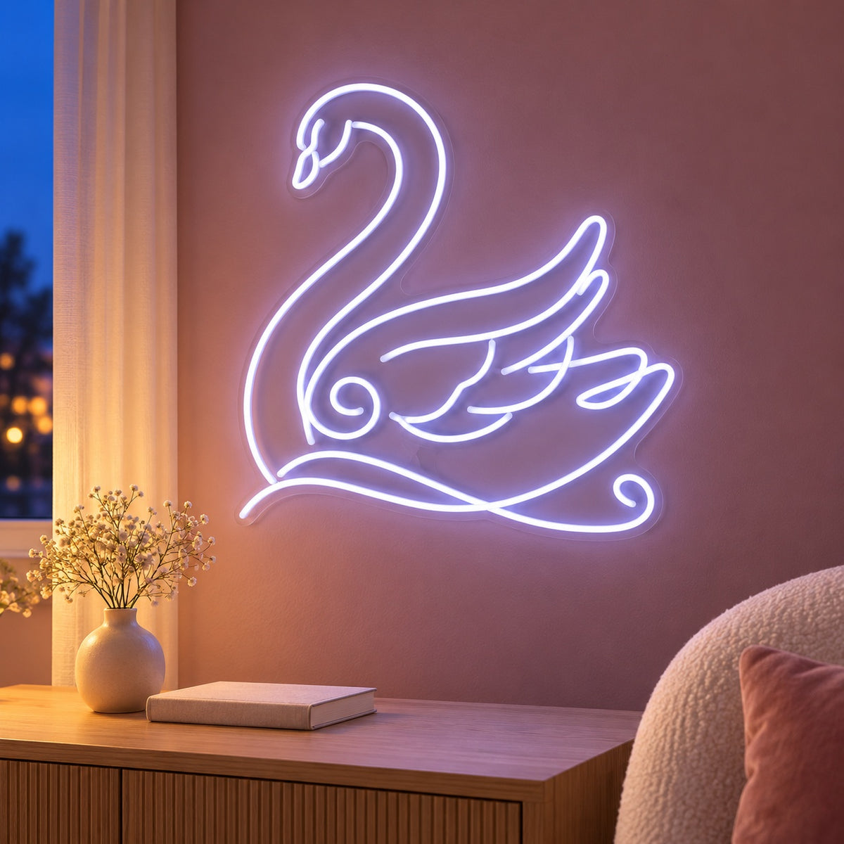 Elegant Swan LED Neon Sign - advertising view