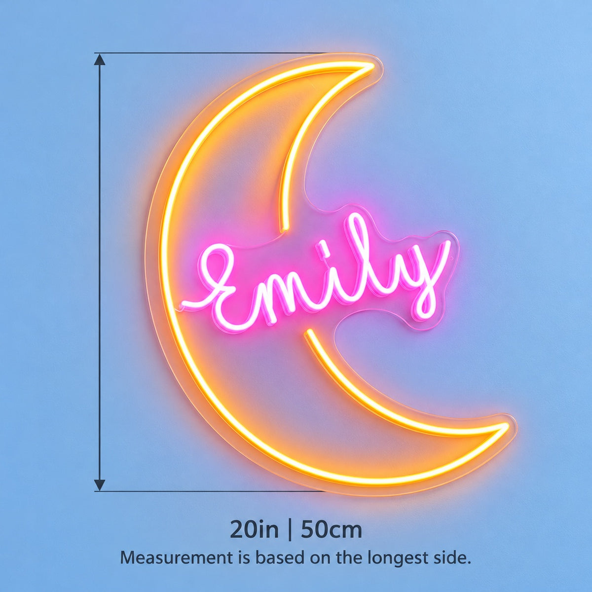 Emily Crescent Moon LED Neon Sign - size guide
