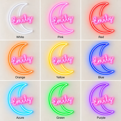 Emily Crescent Moon LED Neon Sign - nine-color grid