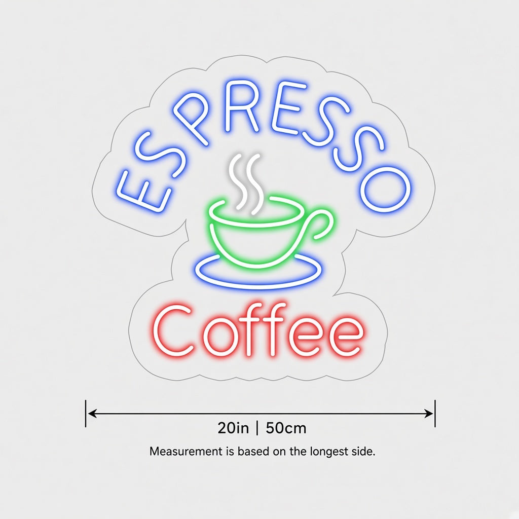 Espresso Coffee LED Neon Sign - size guide