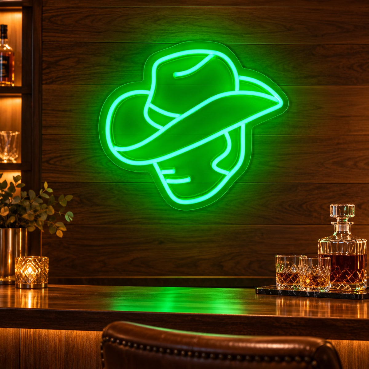 Faceless Cowboy LED Neon Sign - advertising view