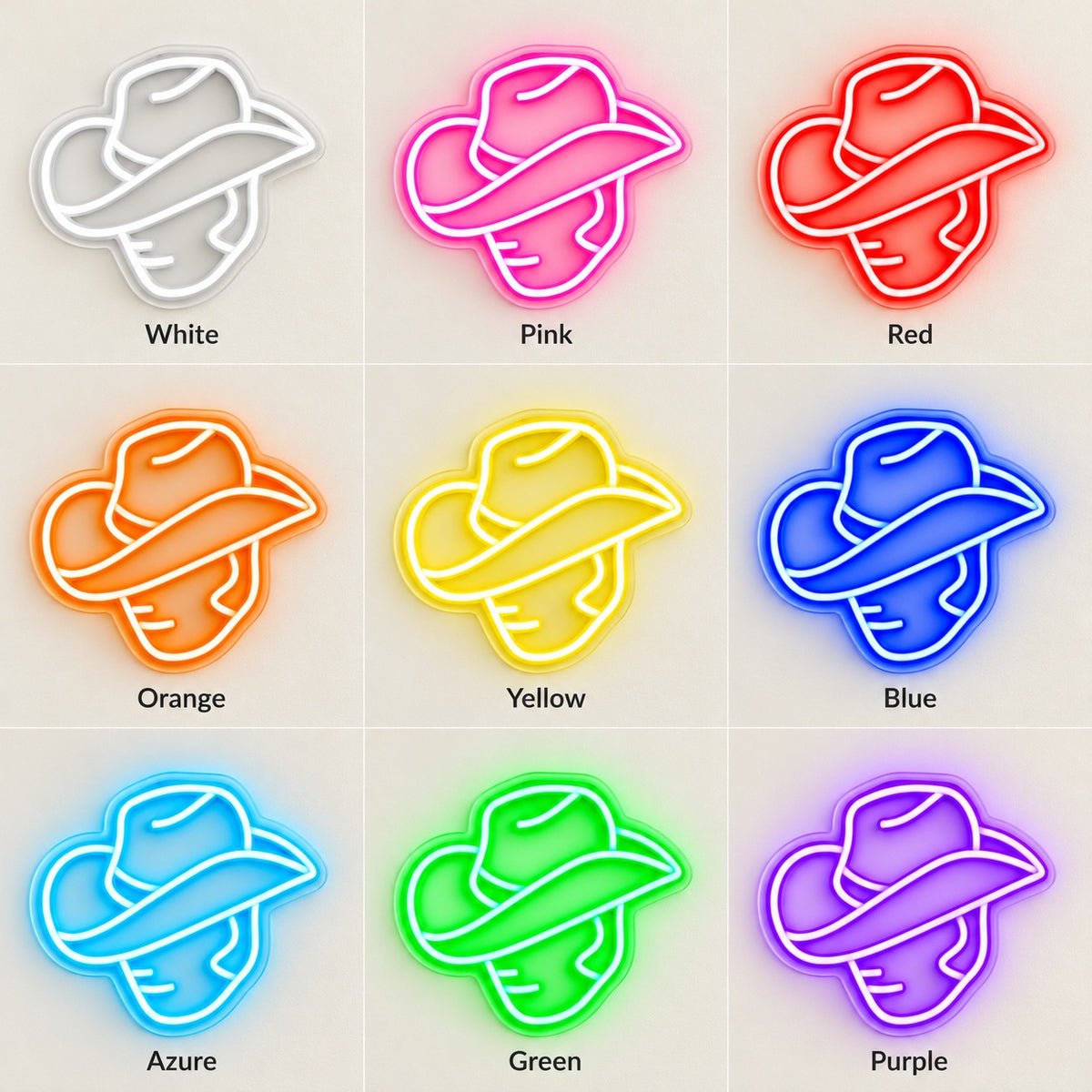 Faceless Cowboy LED Neon Sign - nine-color grid