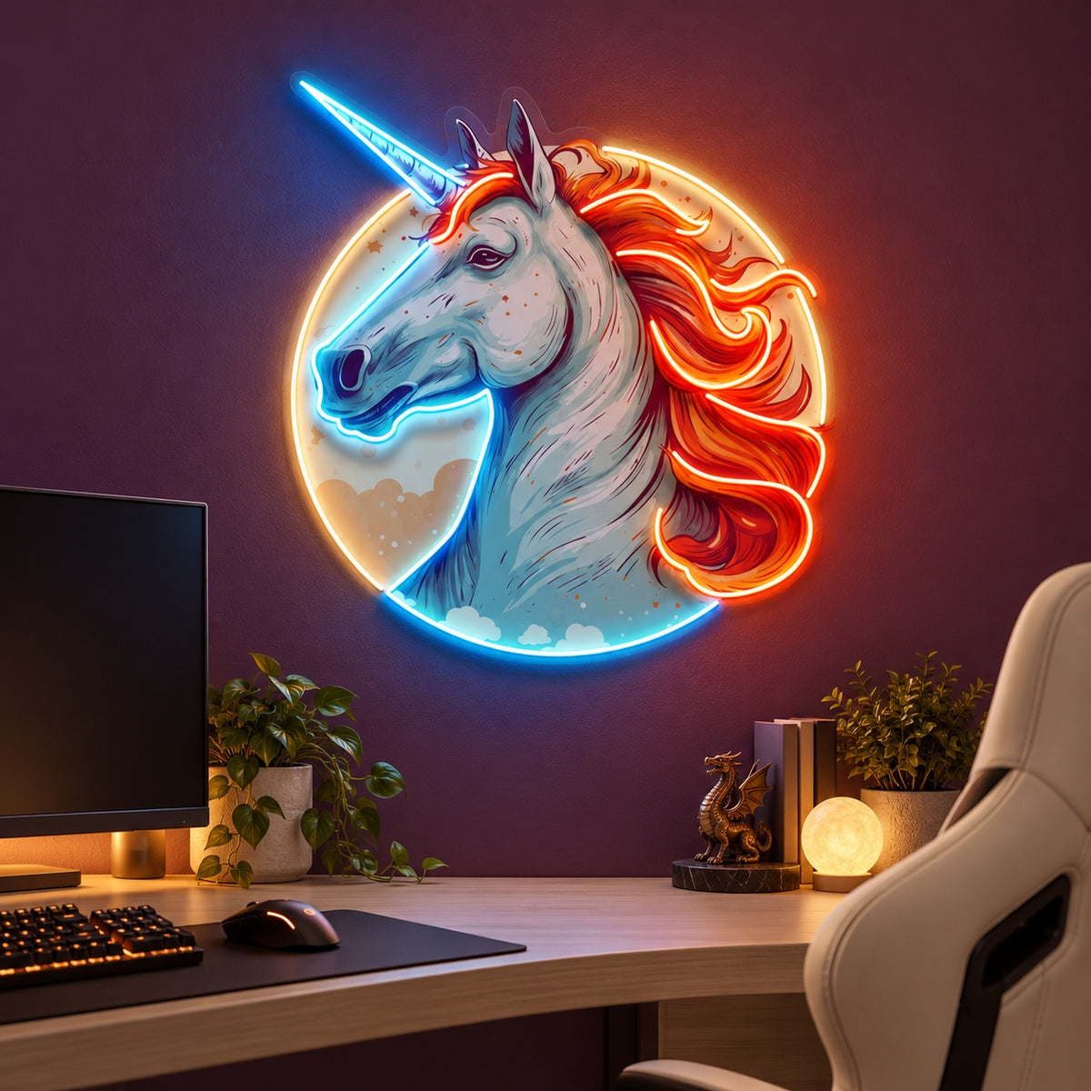 Fiery Mane Unicorn LED Neon Sign - advertising view