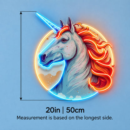 Fiery Mane Unicorn LED Neon Sign - size guide