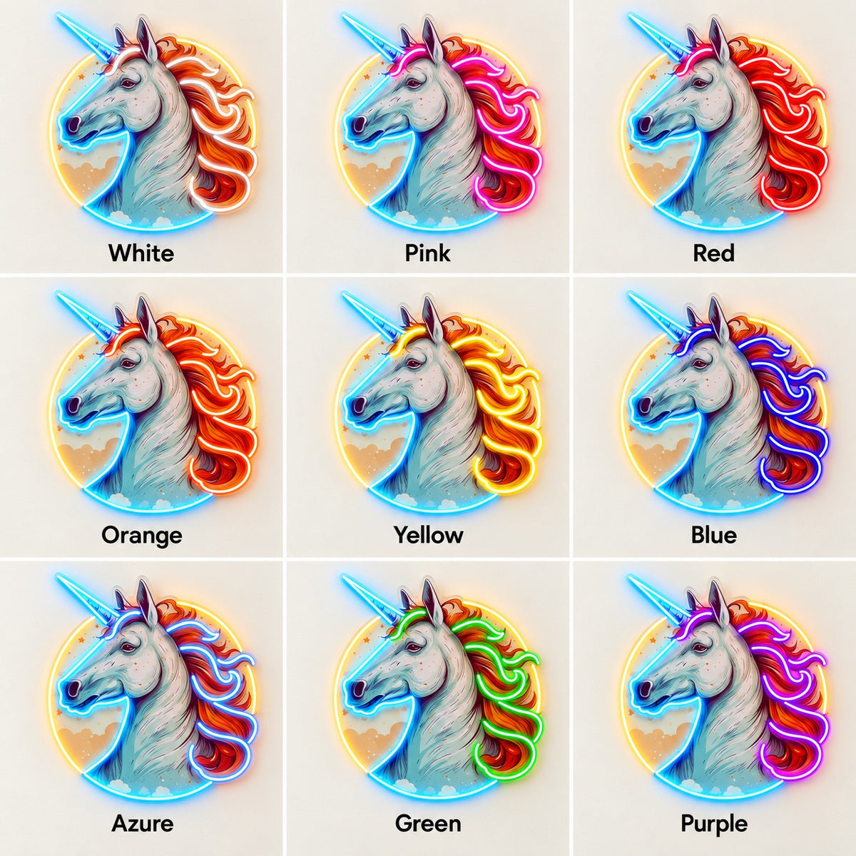 Fiery Mane Unicorn LED Neon Sign - nine-color grid