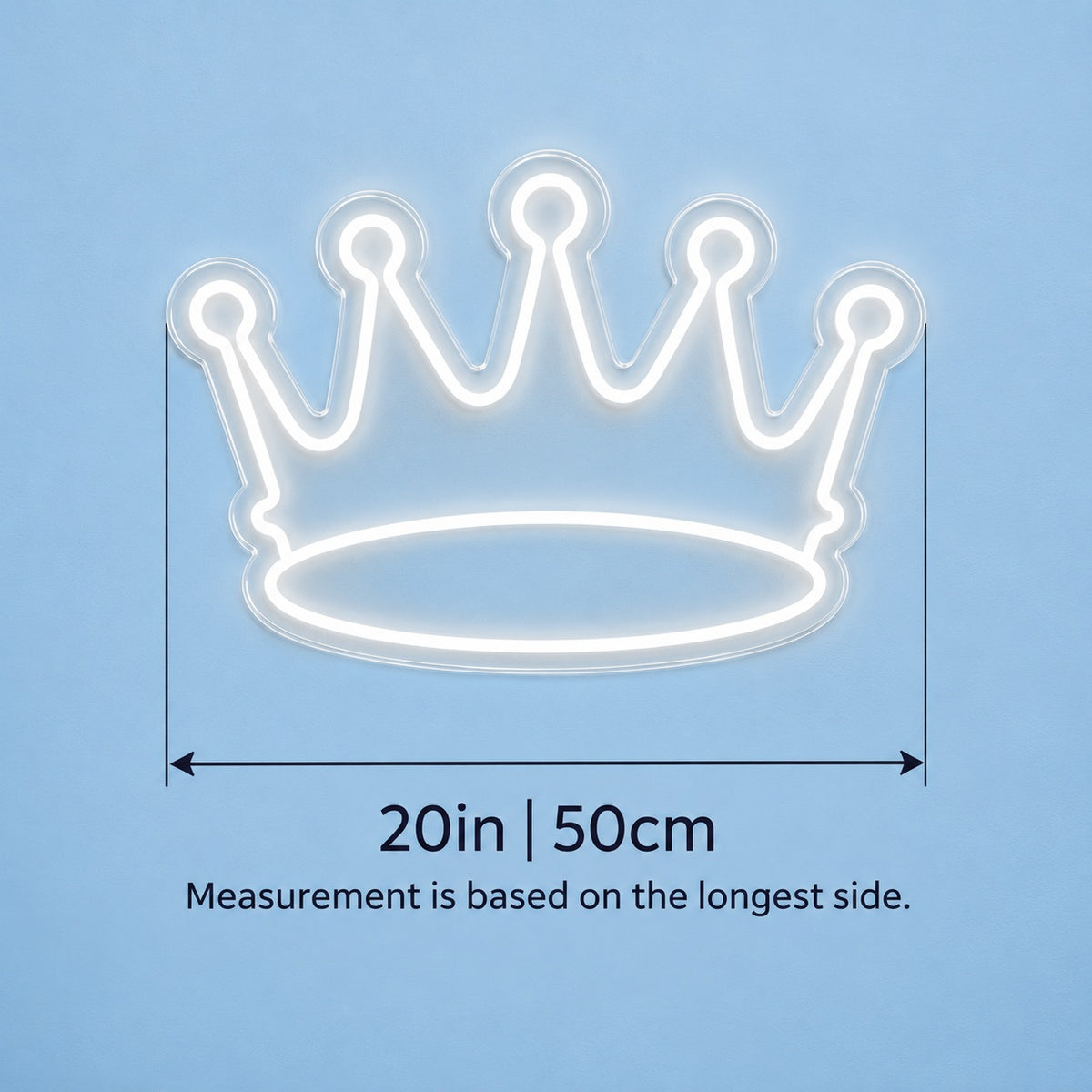 Five Point Crown LED Neon Sign - size guide