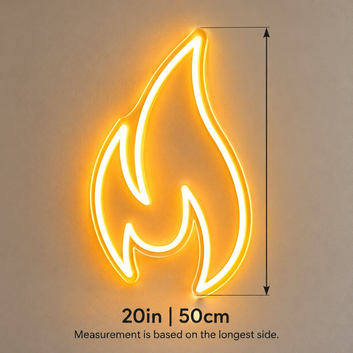 Flame Outline LED Neon Sign - size guide