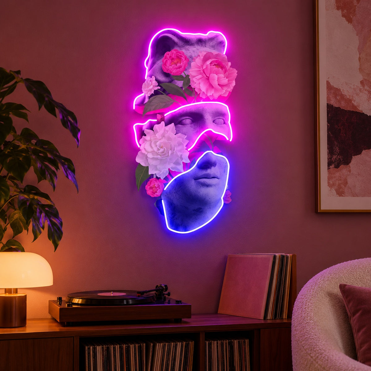 Floral Fragmented Statue LED Neon Sign - advertising view