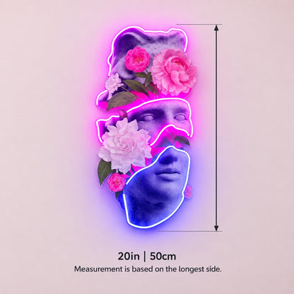 Floral Fragmented Statue LED Neon Sign - size guide